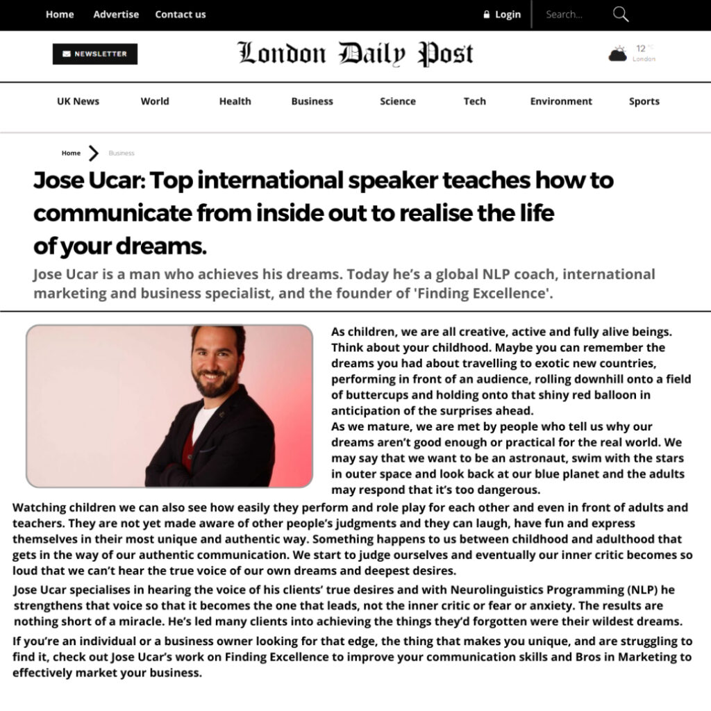 Jose Ucar Top international speaker teaches how to communicate from inside out to realise the life of your dreams