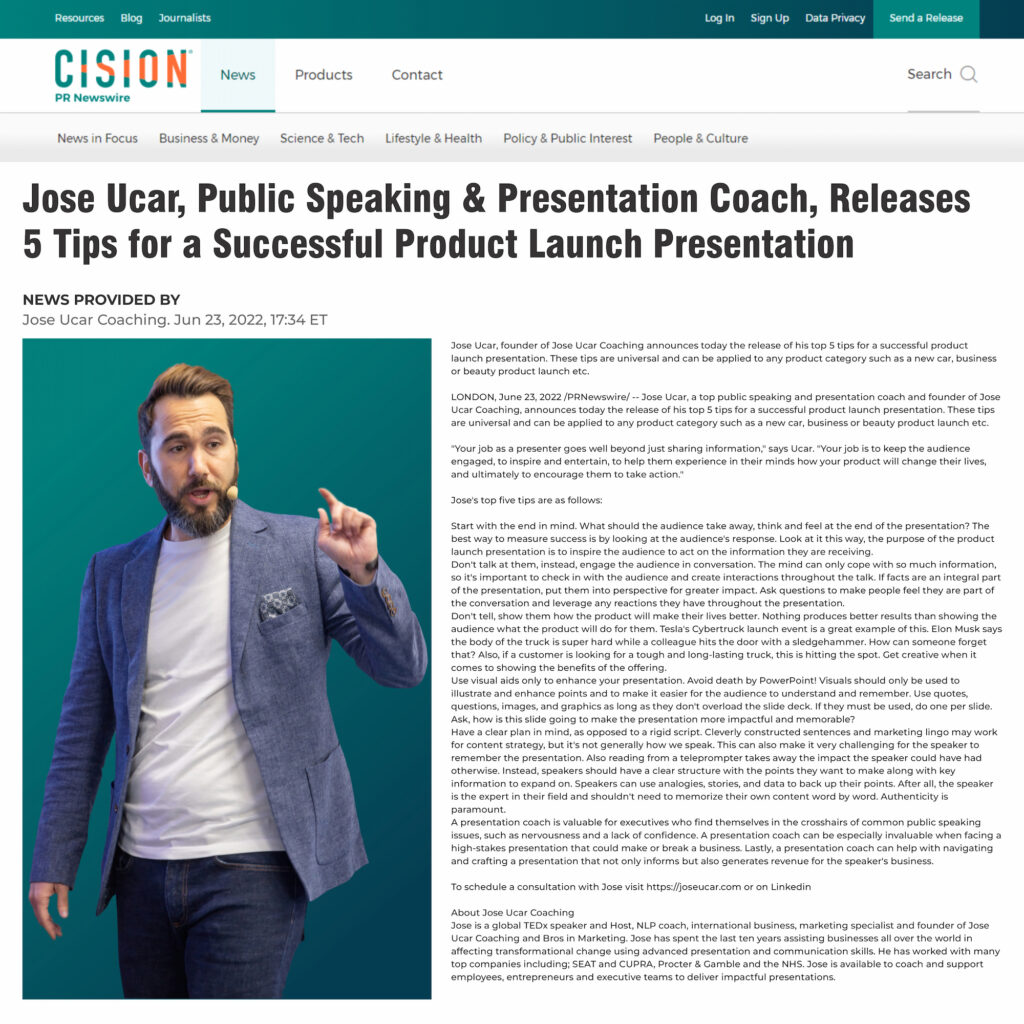 5 Tips for Successful Product Launch Presentations by Jose Ucar Public Speaking Coach 1